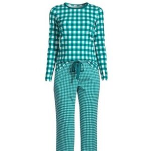 Draper James Land’s End Pajama Set Woman’s Size XXS In Teal Green Plaid NWT